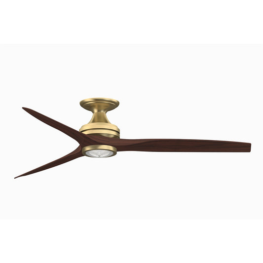 Fanimation Spitfire 60in Flush 3-Blade Ceiling Fan with LED Light | Brushed Satin Brass and Whiskey Wood | Low Ceilings | Model FP6721BBS-60WK-LK-F