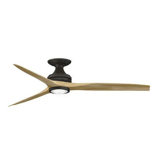 Fanimation Spitfire 60in Flush 3-Blade Ceiling Fan with LED Light | Dark Bronze and Natural Buttonwood | Covered Patios | Model FP6721BDZ-60N-LK-F
