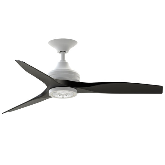 Fanimation Spitfire 48in 3-Blade Ceiling Fan with LED Light | Matte White and Black Buttonwood | Covered Porch, Sunroom | Model FP6721BMW-48BL-LK