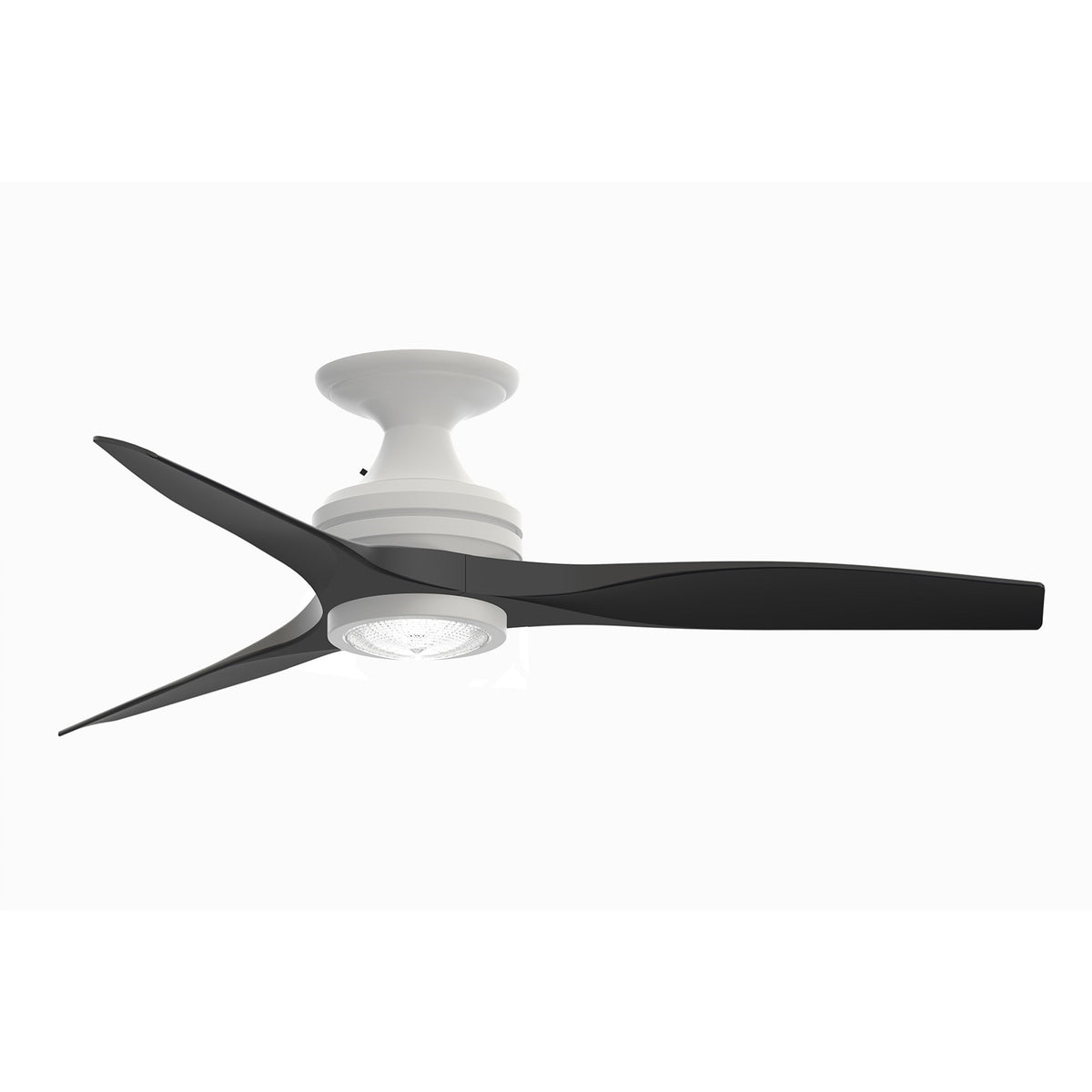 Fanimation Spitfire 48in Flush Mount Ceiling Fan with LED Light | Matte White and Black Buttonwood | Covered Porch | Model FP6721BMW-48BL-LK-F