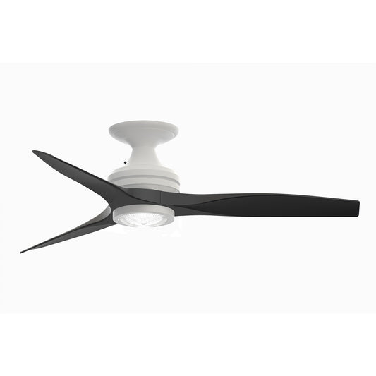 Fanimation Spitfire 48in Flush Mount Ceiling Fan with LED Light | Matte White and Black Buttonwood | Covered Porch | Model FP6721BMW-48BL-LK-F