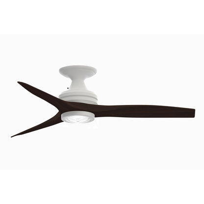 Fanimation Spitfire 48in Flush 3-Blade Ceiling Fan with LED Light | Matte White and Dark Walnut Buttonwood | Covered | Model FP6721BMW-48DWA-LK-F