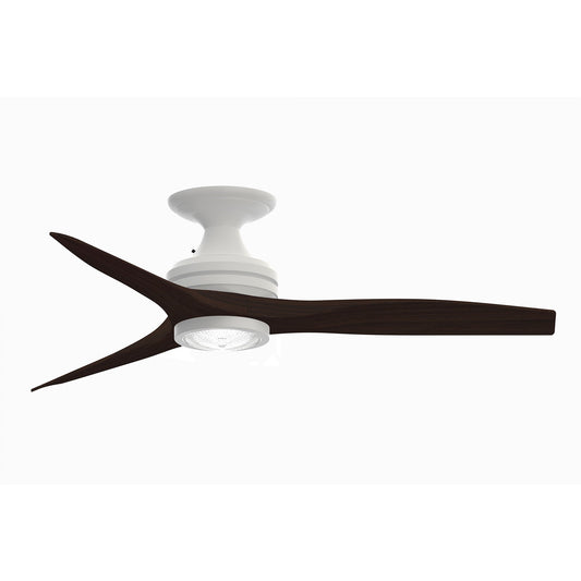 Fanimation Spitfire 48in Flush 3-Blade Ceiling Fan with LED Light | Matte White and Dark Walnut Buttonwood | Covered | Model FP6721BMW-48DWA-LK-F