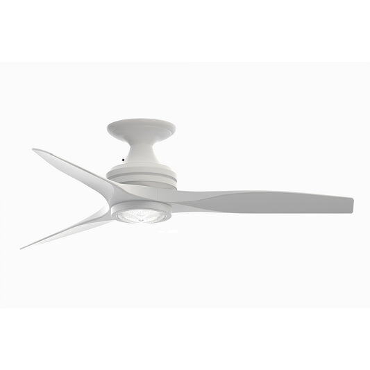 Fanimation Spitfire 48in Flush 1-Light LED Ceiling Fan | Matte White and Matte White Buttonwood Blades | Covered Patio | Model FP6721BMW-48MW-LK-F