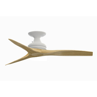 Fanimation Spitfire 48in Flush Ceiling Fan | Matte White and Natural Buttonwood Blades | Covered Patio, Porch & Sunroom | Model FP6721BMW-48N-F