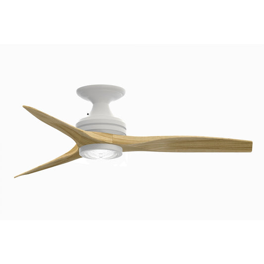 Fanimation Spitfire 48in Flush 1-Light Ceiling Fan | Matte White and Natural Buttonwood | Covered Porch & Sunroom | Model FP6721BMW-48N-LK-F