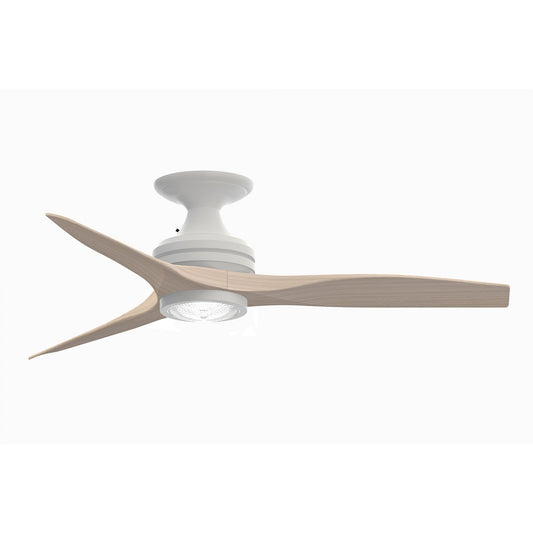 Fanimation Spitfire 48in Flush 1-Light LED Ceiling Fan | Matte White and Washed White Buttonwood | Low Ceiling & Covered | Model FP6721BMW-48WW-LK-F