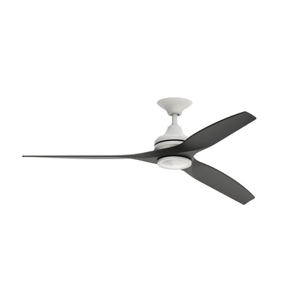 Fanimation Spitfire 60in 3-Light Ceiling Fan | Matte White and Black Buttonwood Blades | Covered Patio & Sunroom | Model FP6721BMW-60BL-LK