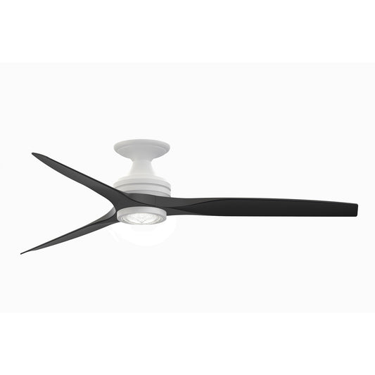 Fanimation Spitfire 60in Flush 3-Light Ceiling Fan | Matte White and Black Buttonwood Blades | Covered Patio & Sunroom | Model FP6721BMW-60BL-LK-F