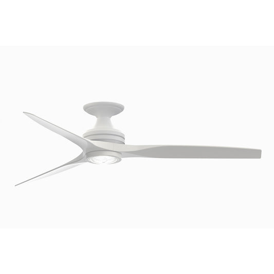 Fanimation Spitfire 60in Flush Mount Ceiling Fan with LED Light | Matte White and Buttonwood | Covered Patio & Sunroom | Model FP6721BMW-60MW-LK-F