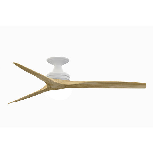 Fanimation Spitfire 60in Flush 3-Blade Ceiling Fan | Matte White and Natural Buttonwood | Covered Patio & Sunroom | Model FP6721BMW-60N-F