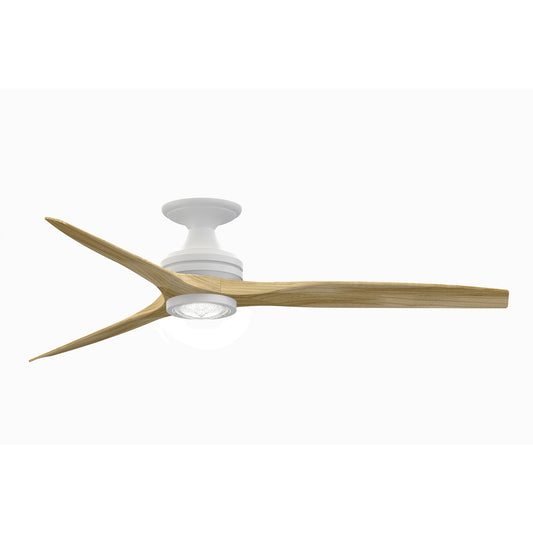 Fanimation Spitfire 60in Flush 3-Blade LED Ceiling Fan | Matte White and Natural Buttonwood | Covered Patio & Sunroom | Model FP6721BMW-60N-LK-F