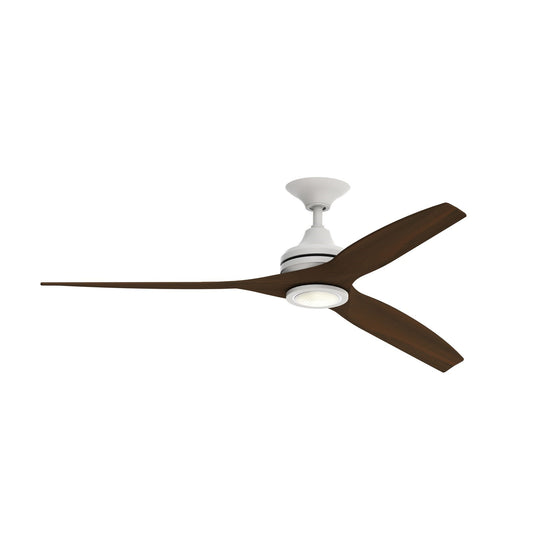 Fanimation Spitfire 60in 3-Blade Ceiling Fan with LED Light | Matte White and Whiskey Wood | Covered Patio & Porch | Model FP6721BMW-60WK-LK