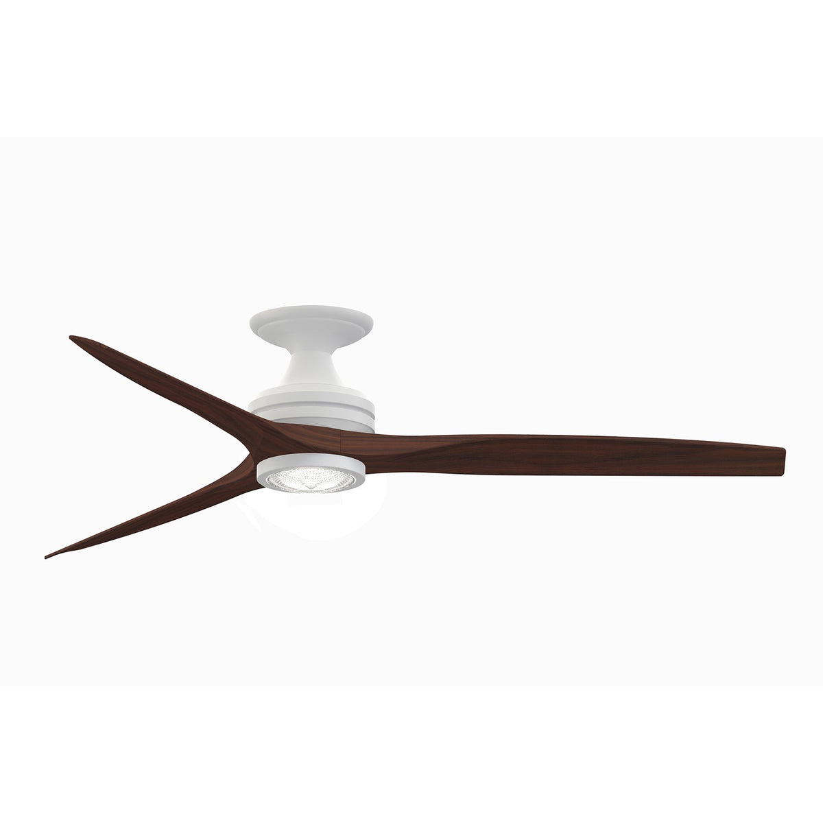 Fanimation Spitfire 60in Flush Mount Ceiling Fan with LED Light | Matte White and Whiskey Wood | Covered Porch & Sunroom | Model FP6721BMW-60WK-LK-F