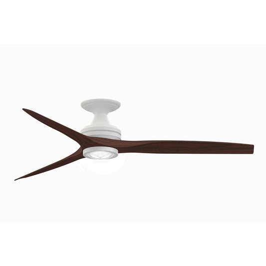Fanimation Spitfire 60in Flush Mount Ceiling Fan with LED Light | Matte White and Whiskey Wood | Covered Porch & Sunroom | Model FP6721BMW-60WK-LK-F