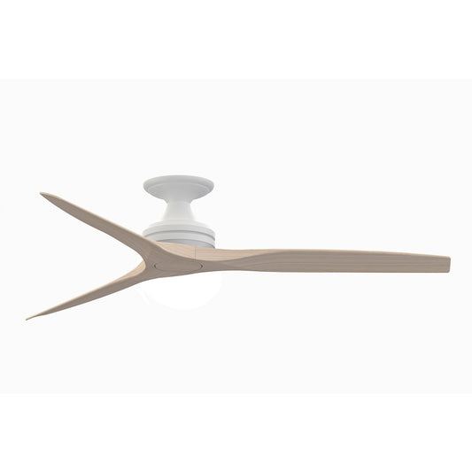Fanimation Spitfire 60in Flush Mount Ceiling Fan | Matte White and White Washed Buttonwood | Covered Porch & Sunroom | Model FP6721BMW-60WW-F