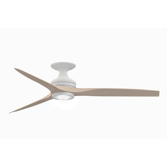 Fanimation Spitfire 60in Flush Mount Ceiling Fan with Light | Matte White and White Washed Buttonwood | Covered Porch | Model FP6721BMW-60WW-LK-F