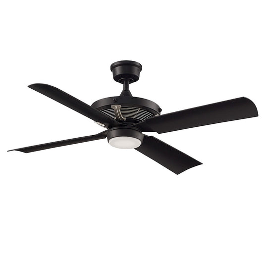 Fanimation Pickett 52in 4-Blade Wet-Rated Ceiling Fan | Black and Satin Brass with Opal Frosted LED | Covered Patio & Outdoor | Model FP7996BLBSW