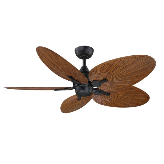 Fanimation Islander DC 52in 5-Blade Smart Ceiling Fan | Black and Koa Composite Blades | Covered Patio & Living Room | Model FPD3250BL-52NOK