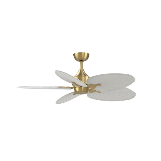 Fanimation Islander DC 52in 5-Blade Smart Ceiling Fan | Brushed Satin Brass and Matte White Narrow Oval Composite Blades | Model FPD3250BS-52NOMW