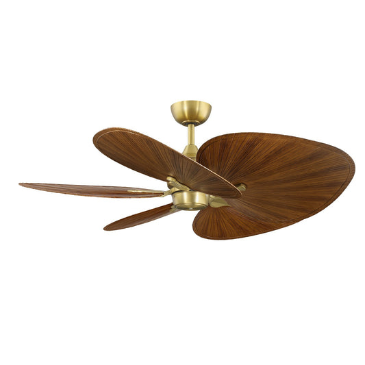 Fanimation Islander DC 52in 5-Blade Smart Ceiling Fan | Brushed Satin Brass and Koa Wide Oval Composite Blades | Covered | Model FPD3250BS-52WOK