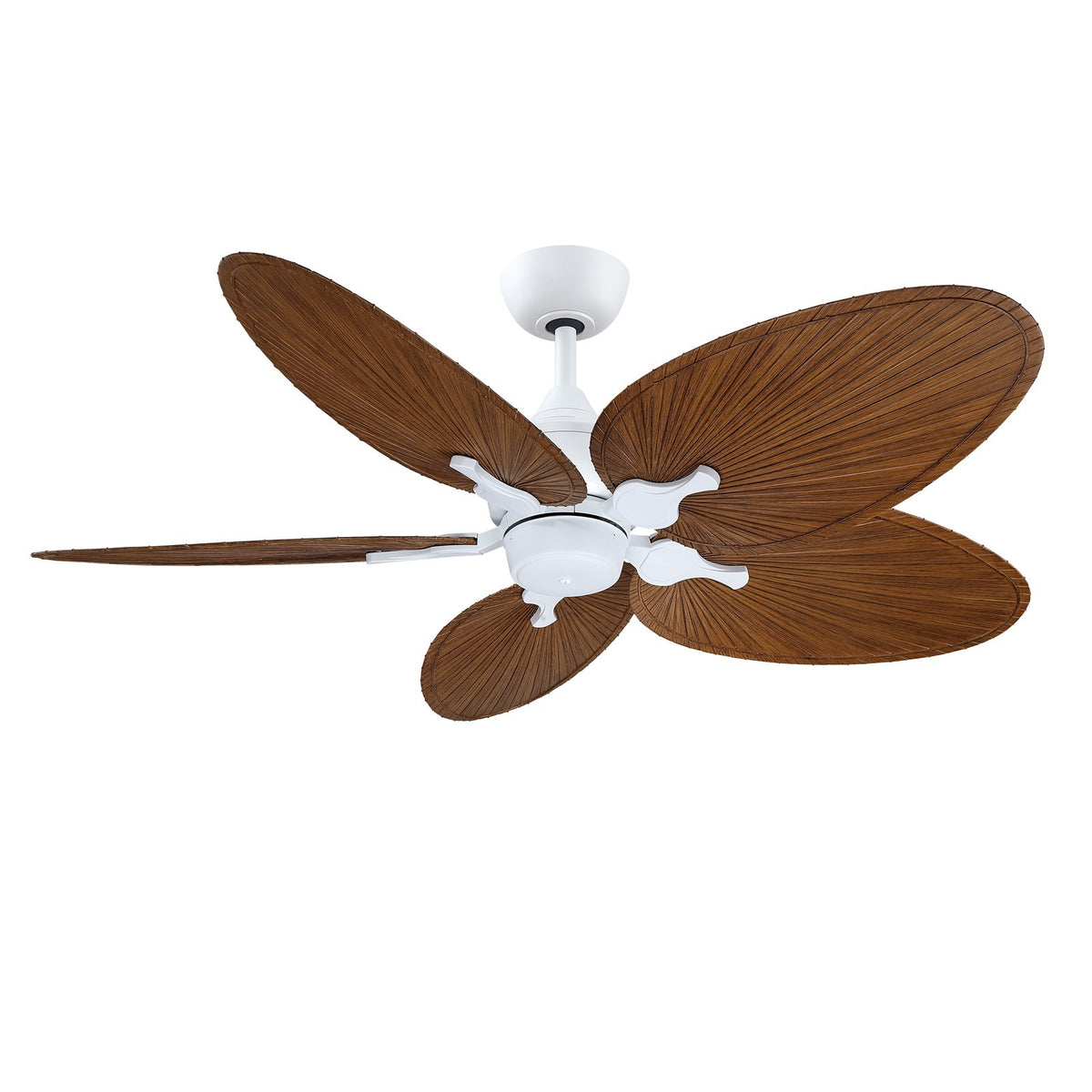 Fanimation Islander DC 52in 5-Blade Smart Ceiling Fan | Matte White and Koa Narrow Oval Composite Blades | Covered Patio | Model FPD3250MW-52NOK