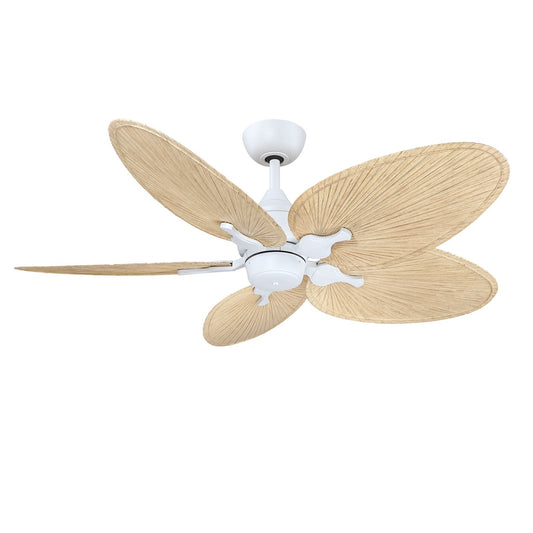 Fanimation Islander DC 52in 5-Blade Smart Ceiling Fan | Matte White and Natural Narrow Oval Composite Blades | Covered Patio | Model FPD3250MW-52NON