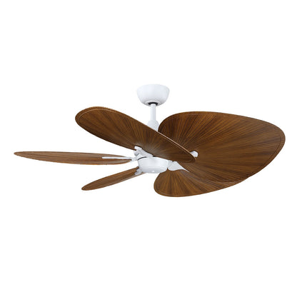 Fanimation Islander DC 52in 5-Blade Smart Ceiling Fan | Matte White and Koa Wide Oval Composite Blades | Covered Patio | Model FPD3250MW-52WOK