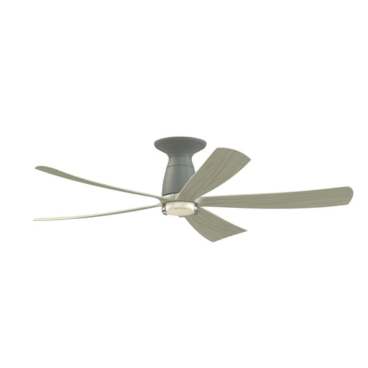 Fanimation Kute5 52in Flush Mount Smart Ceiling Fan with LED Light | Antique Graphite and Light Oak Composite | Low Ceiling | Model FPD5534AGP-DWLK-F