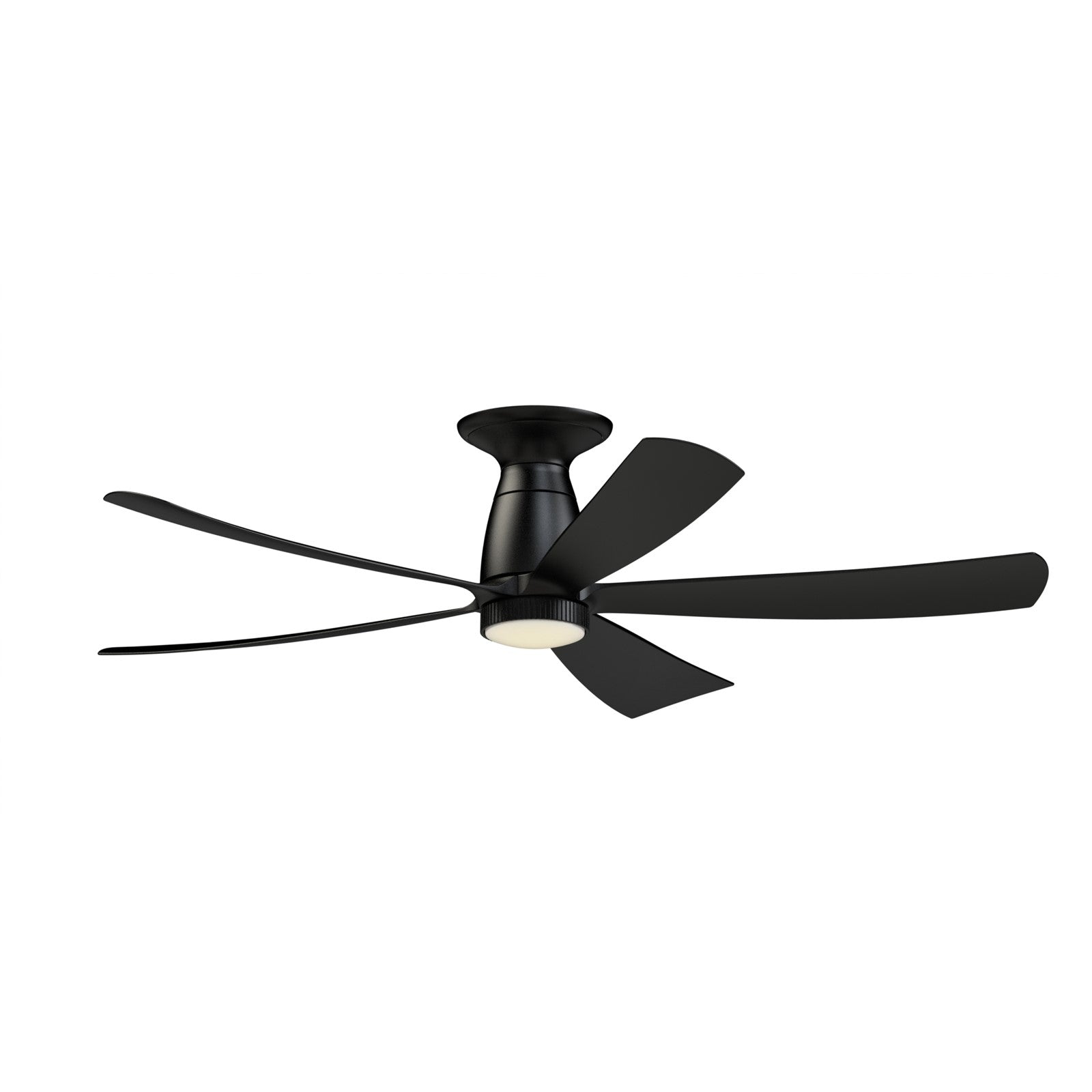 Fanimation Kute5 52in Flush Smart Ceiling Fan | Matte Black and Opal Frosted Glass | Covered Patio & Bedroom | Model FPD5534BL-KLK-F
