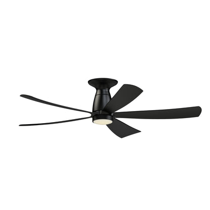 Fanimation Kute5 52in Flush Smart Ceiling Fan | Matte Black and Opal Frosted Glass | Covered Patio & Bedroom | Model FPD5534BL-KLK-F