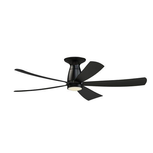 Fanimation Kute5 52in Flush Smart Ceiling Fan | Matte Black and Opal Frosted Glass | Covered Patio & Bedroom | Model FPD5534BL-KLK-F