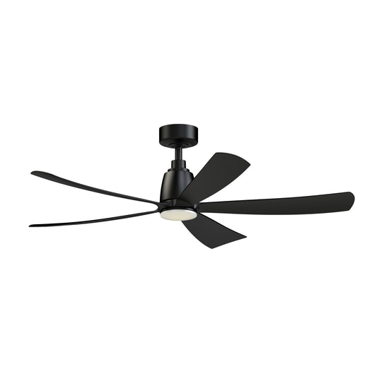 Fanimation Kute5 52in Smart Ceiling Fan | Matte Black and Opal Frosted Glass | Living Room & Covered Patio | 52 x 52 x 13.78 in | Model FPD5534BL-LK