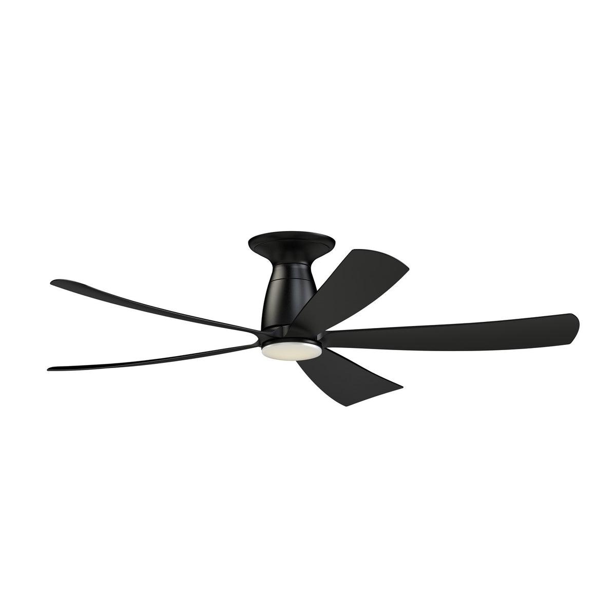 Fanimation Kute5 52in Flush Smart Ceiling Fan | Matte Black and Opal Frosted Glass | Covered Patio & Bedroom | Model FPD5534BL-LK-F
