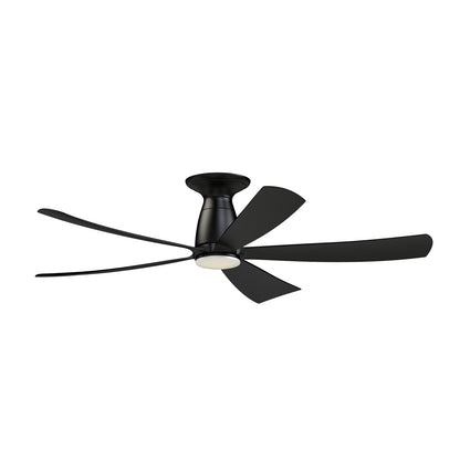 Fanimation Kute5 52in Flush Smart Ceiling Fan | Matte Black and Opal Frosted Glass | Covered Patio & Bedroom | Model FPD5534BL-LK-F