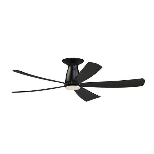 Fanimation Kute5 52in Flush Smart Ceiling Fan | Matte Black and Opal Frosted Glass | Covered Patio & Bedroom | Model FPD5534BL-LK-F