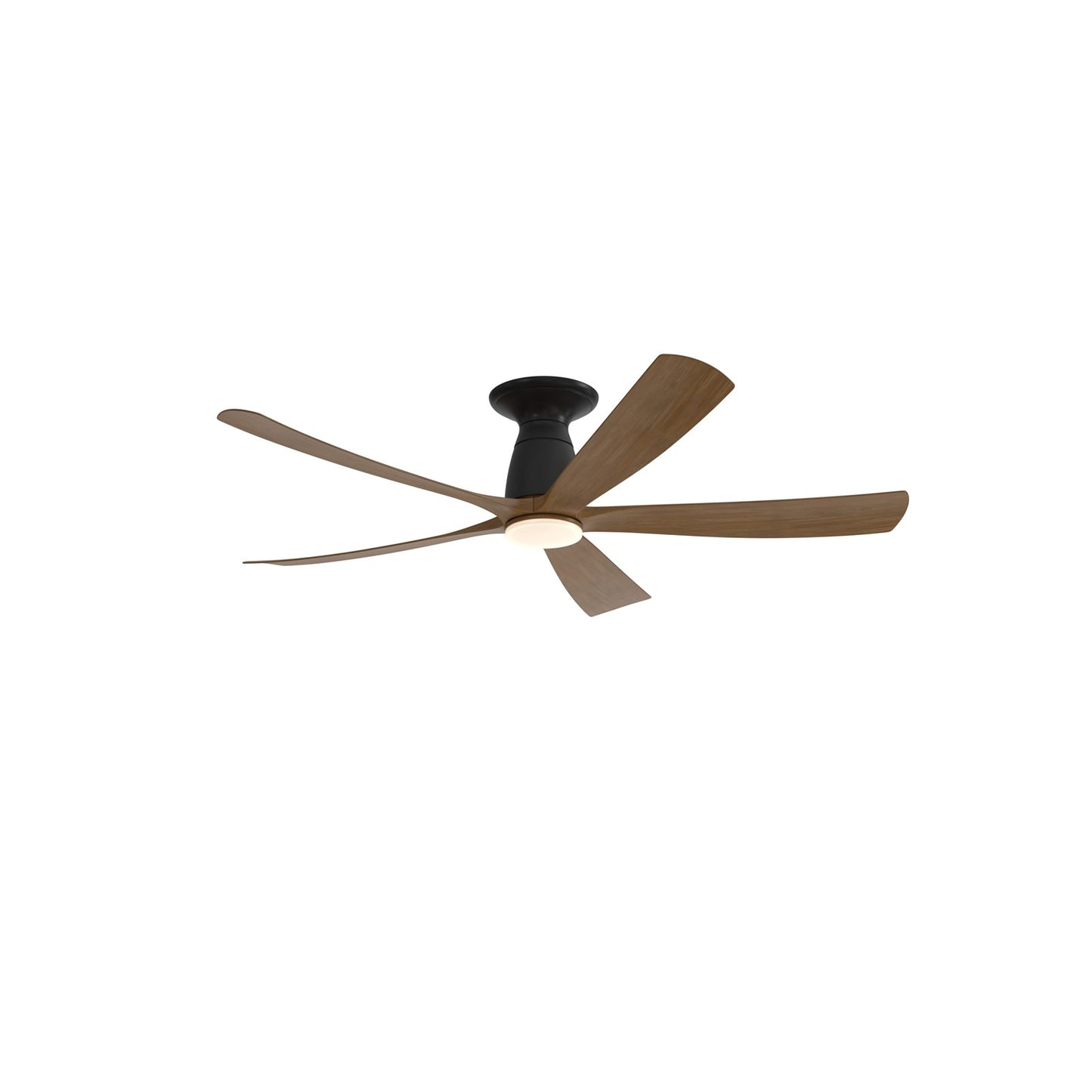 Fanimation Kute5 52in Flush Smart Ceiling Fan | Black and Koa Composite Blades | Covered Patio & Low Ceiling Bedroom | Model FPD5534BLK-LK-F
