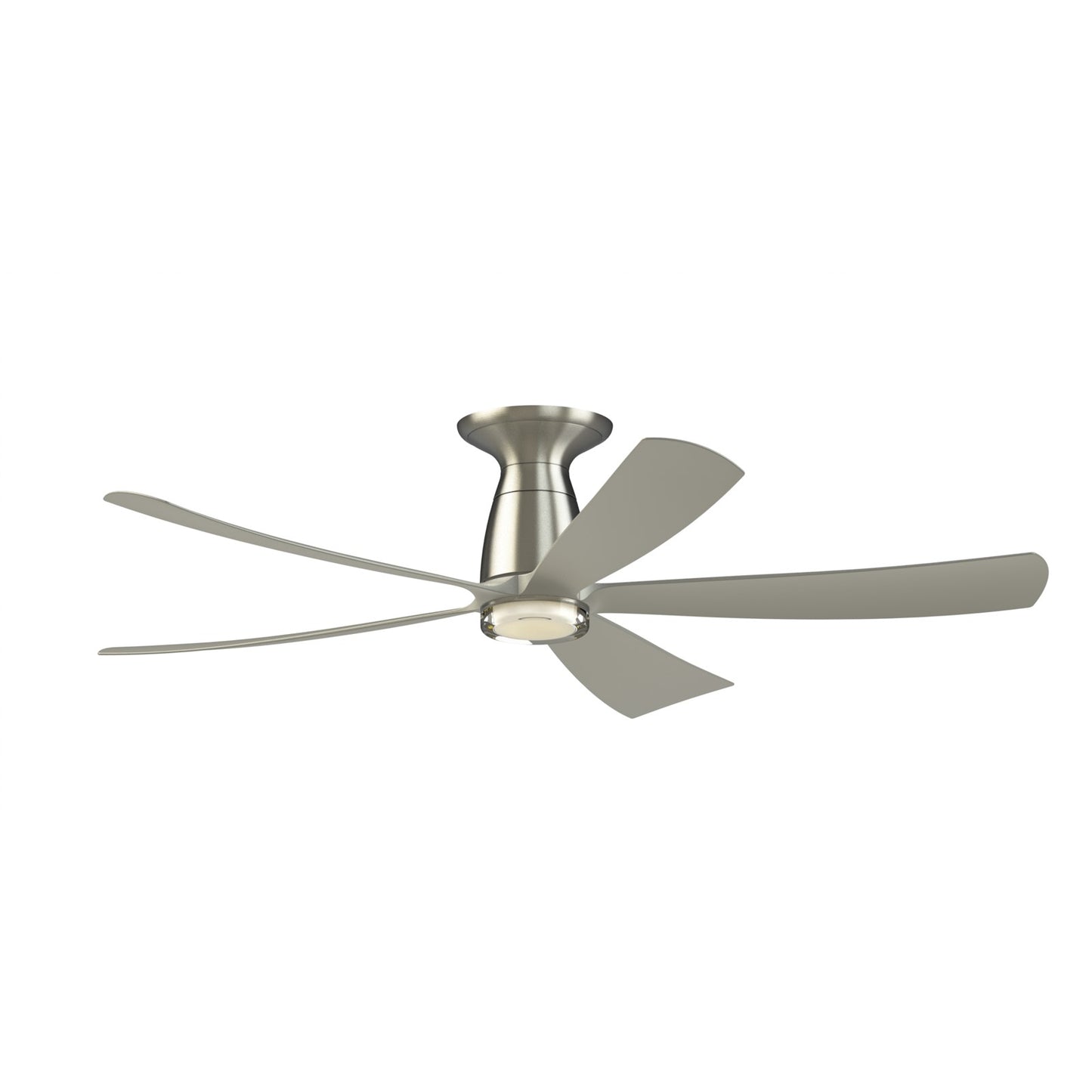 Fanimation Kute5 52in Flush Mount Smart Ceiling Fan | Modern Brushed Nickel and Clear Glass LED Light | Bedroom & Covered | Model FPD5534BN-DWLK-F