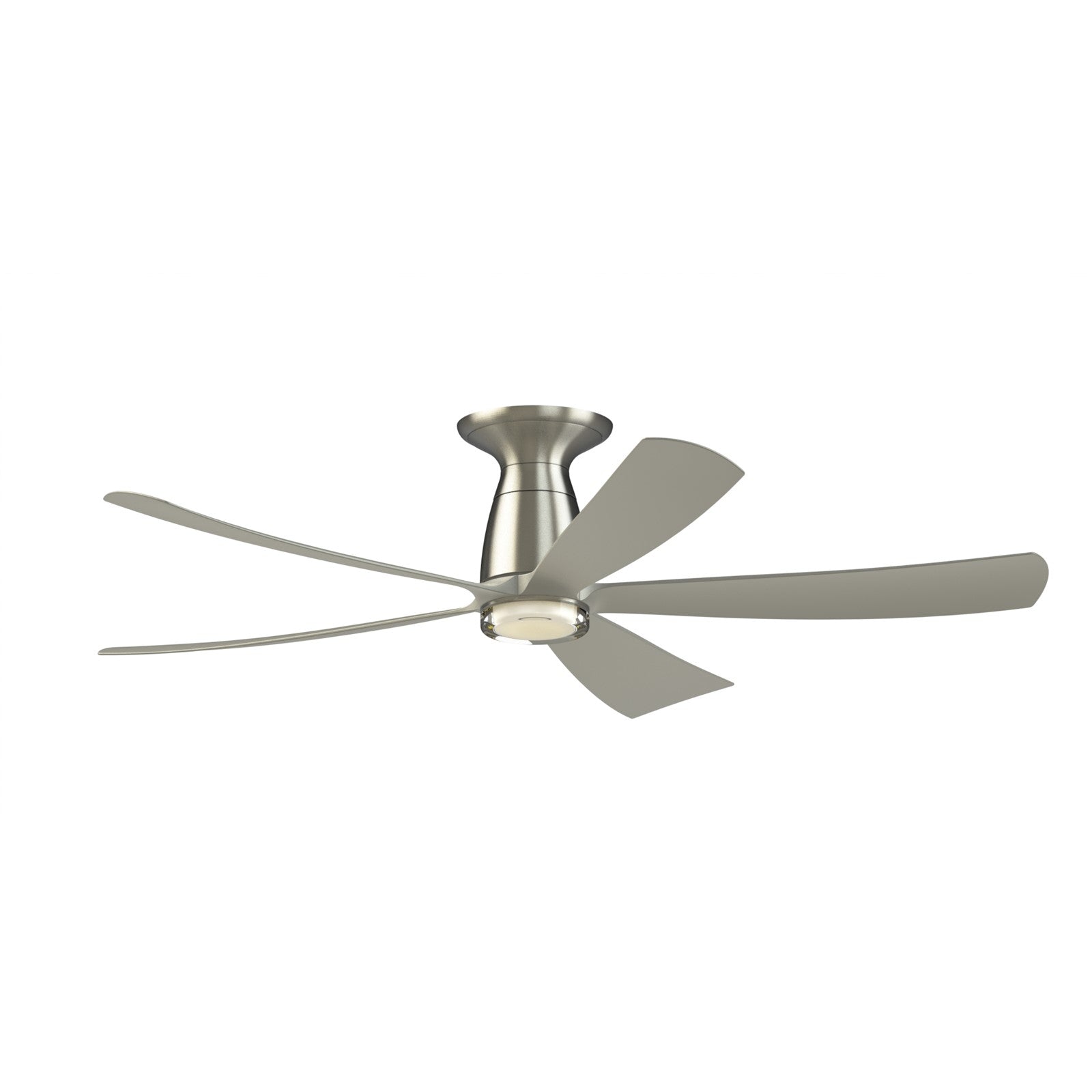 Fanimation Kute5 52in Flush Mount Smart Ceiling Fan | Modern Brushed Nickel and Clear Glass LED Light | Bedroom & Covered | Model FPD5534BN-DWLK-F