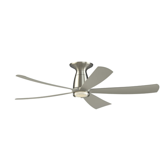 Fanimation Kute5 52in Flush Mount Smart Ceiling Fan | Modern Brushed Nickel and Clear Glass LED Light | Bedroom & Covered | Model FPD5534BN-DWLK-F