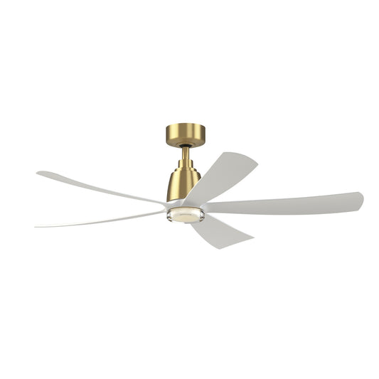 Fanimation Kute5 52in Smart Ceiling Fan | Brushed Satin Brass and Matte White Composite Blades | Covered Patio & Bedroom | Model FPD5534BS-DWLK