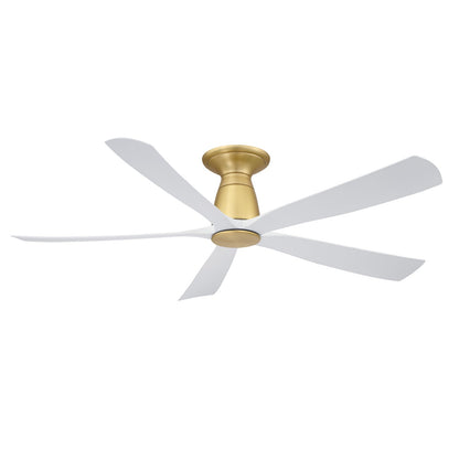 Fanimation Kute5 52in Flush Smart Ceiling Fan | Brushed Satin Brass and Matte White Composite Blades | Covered Patio & Bedroom | Model FPD5534BS-F