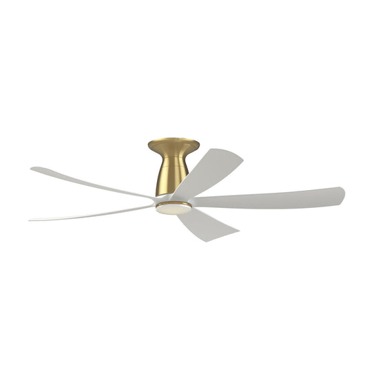 Fanimation Kute5 52in Flush 1-Light Smart Ceiling Fan | Brushed Satin Brass and Matte White Composite | Low Ceiling & Covered | Model FPD5534BS-LK-F