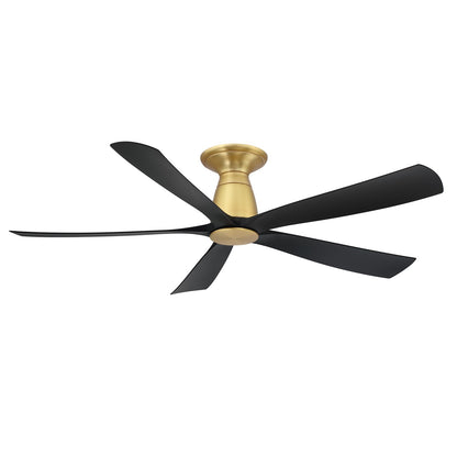 Fanimation Kute5 52in Flush Smart Ceiling Fan | Brushed Satin Brass and Black Composite Blades | Covered Patio & Bedroom | Model FPD5534BSBL-F
