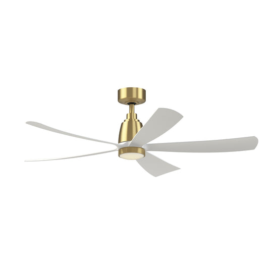 Fanimation Kute5 52in Smart Ceiling Fan with Knurled LED Light Kit | Brushed Satin Brass and Black Composite Blades | Covered | Model FPD5534BSBL-KLK