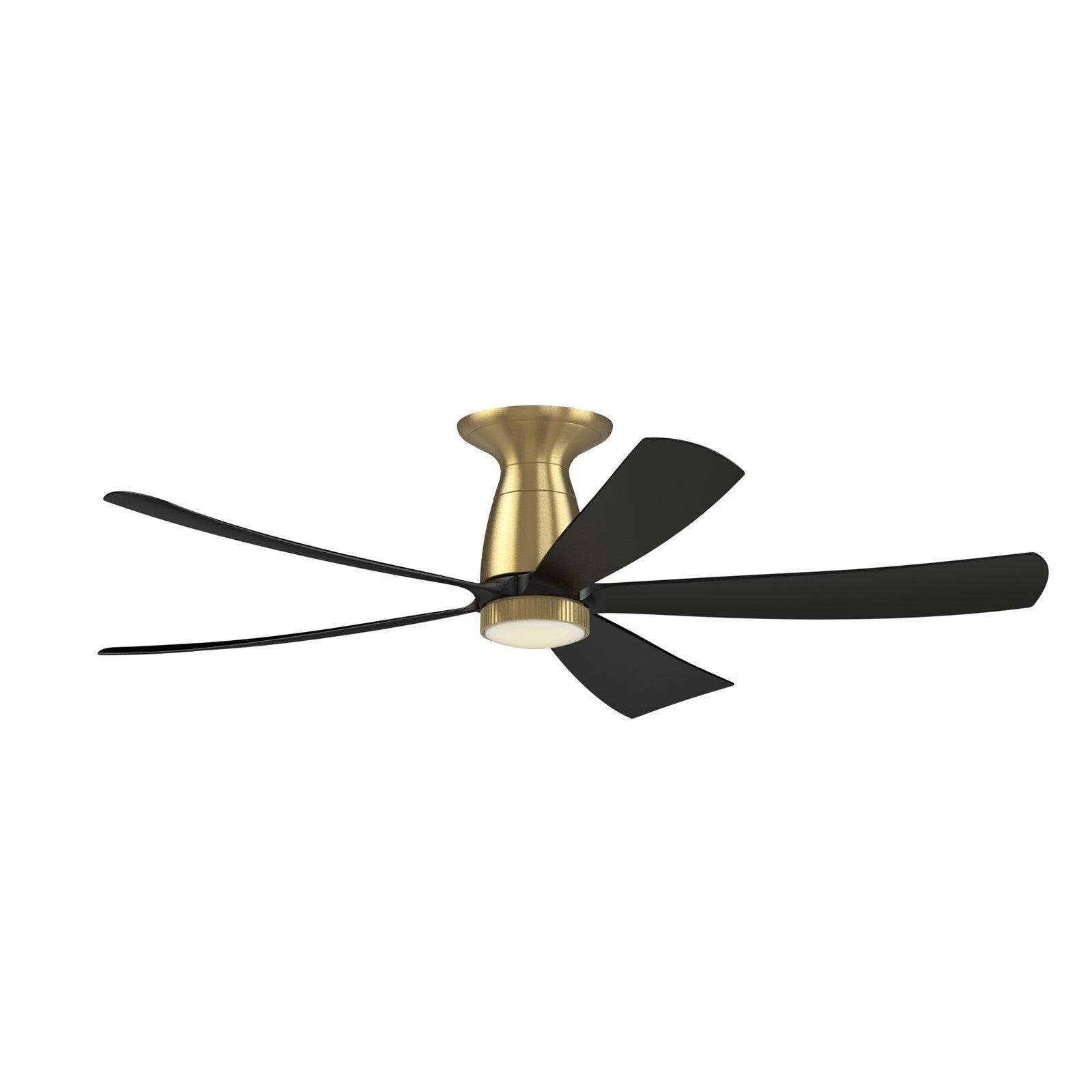 Fanimation Kute5 52in Flush Smart Ceiling Fan with Knurled LED Light Kit | Brushed Satin Brass and Black Composite Blades | Model FPD5534BSBL-KLK-F
