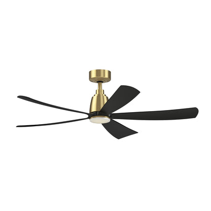 Fanimation Kute5 52in Smart Ceiling Fan with LED Light Kit | Brushed Satin Brass and Black Composite Blades | Covered Patio | Model FPD5534BSBL-LK