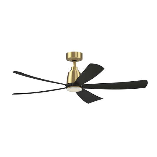 Fanimation Kute5 52in Smart Ceiling Fan with LED Light Kit | Brushed Satin Brass and Black Composite Blades | Covered Patio | Model FPD5534BSBL-LK