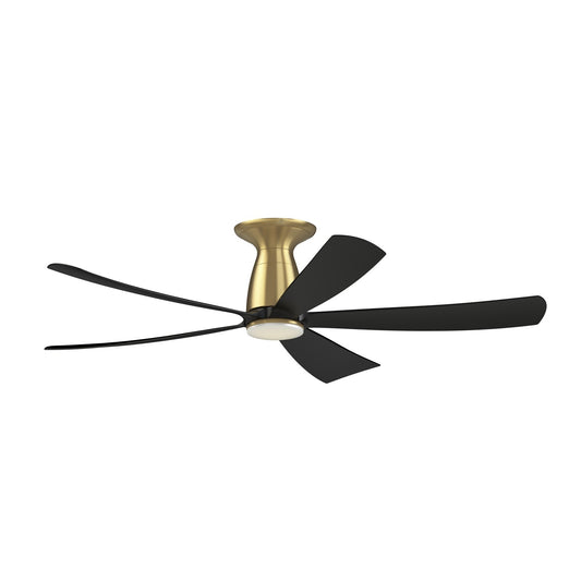 Fanimation Kute5 52in Flush Smart Ceiling Fan | Brushed Satin Brass and Black Composite Blades | Covered Patio & Bedroom | Model FPD5534BSBL-LK-F