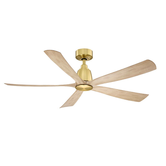 Fanimation Kute5 52in 5-Blade Smart Ceiling Fan | Satin Brass Finish and Natural Composite Blades | Living Room, Bedroom & Covered Patio | Model FPD5534BSN